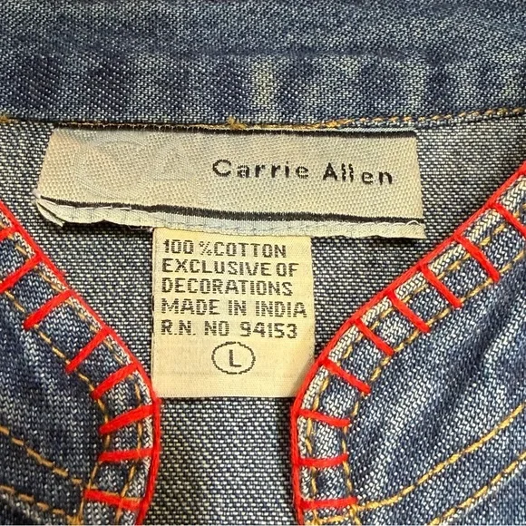 Carrie Allen - Embroidered Denim Jacket with Red Floral Accents - Size Large - Picture 8 of 15